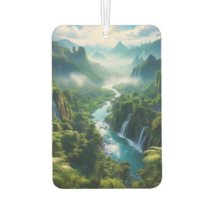 Cascading Waterfalls Across Rain Forest Valley Car Air Freshener