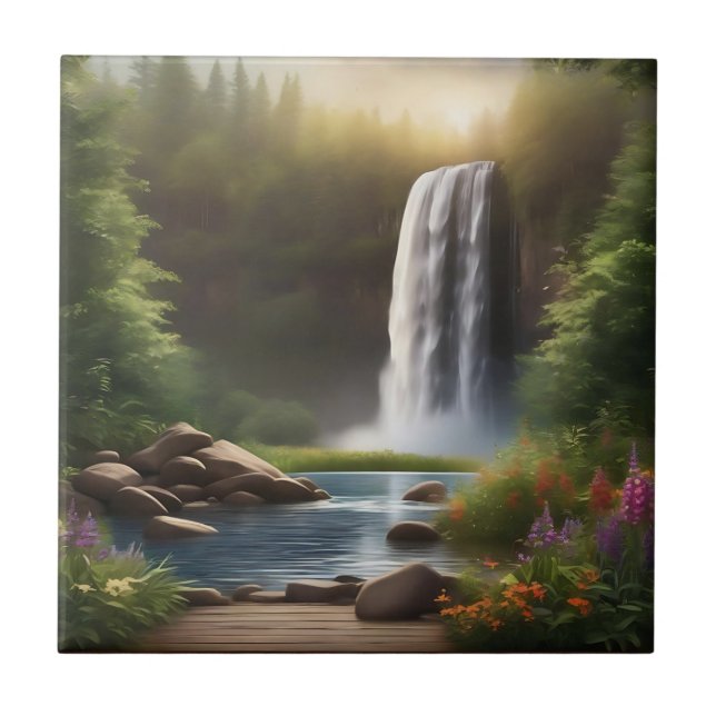 Cascading Waters A Serene Escape Ceramic Tile (Front)