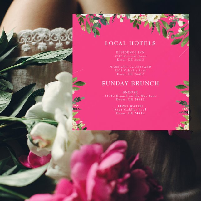 Cascading White Floral Hot Pink Square Insert Invitation (Creator Uploaded)
