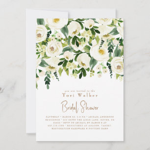 Cascading White Floral White Bridal Shower  Invitation