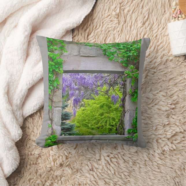 "CASCADING WISTERIA THROUGH OPEN WINDOW" CUSHION (Blanket)