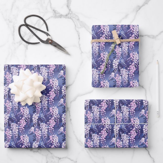 Cascading Wisteria tiled flower pattern Wrapping Paper Sheet (Front)