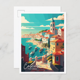 Cascais Portugal Art vintage travel illustration Postcard