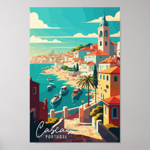 Cascais Portugal Art vintage travel illustration Poster