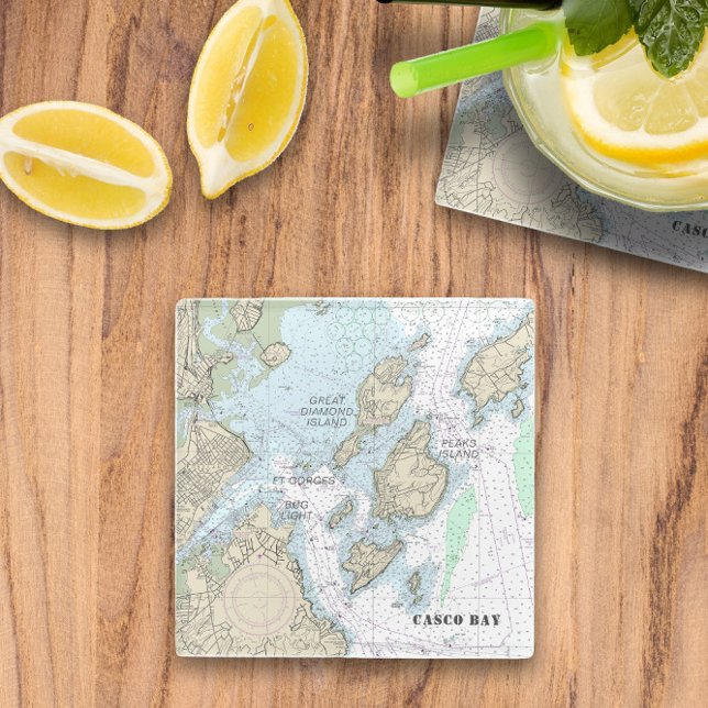 ⚓️ Casco Bay Authentic Nautical Chart Glass Coaster (⚓️ Casco Bay Authentic Nautical Chart Glass Coaster
)