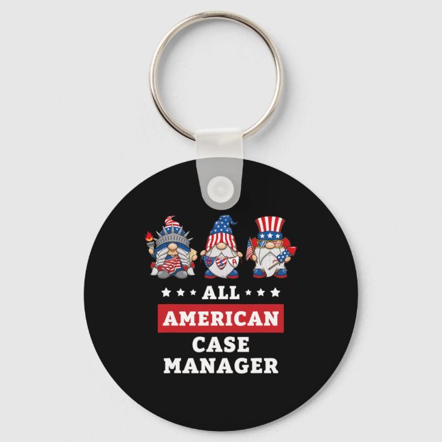 Case Manager Gnomes July 4th American Flag Usa  Key Ring (Front)