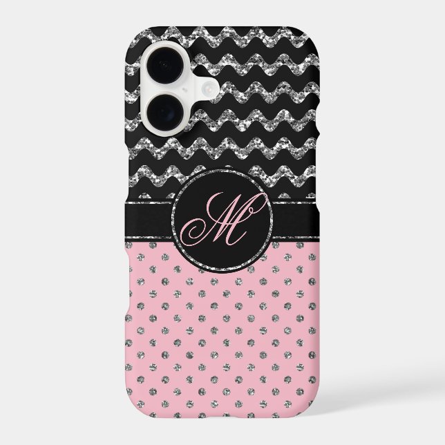 Case-Mate Case | Pink Glitter Chevron Monogram (Back)