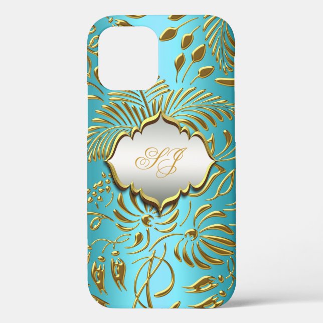 Case-Mate Teal Gold Damask iPhone Case (Back)