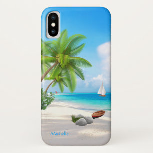 Case: Tropical Ocean Beach w/ Name iPhone X Case