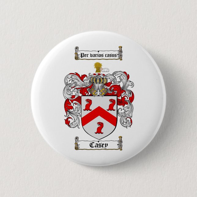 CASEY FAMILY CREST -  CASEY COAT OF ARMS 6 CM ROUND BADGE (Front)
