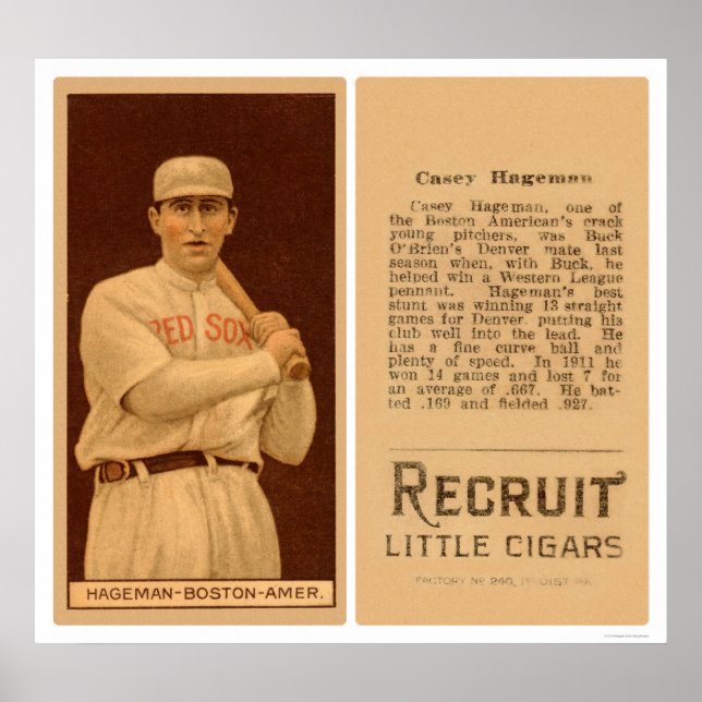 Casey Hageman Red Sox Baseball 1912 Poster (Front)
