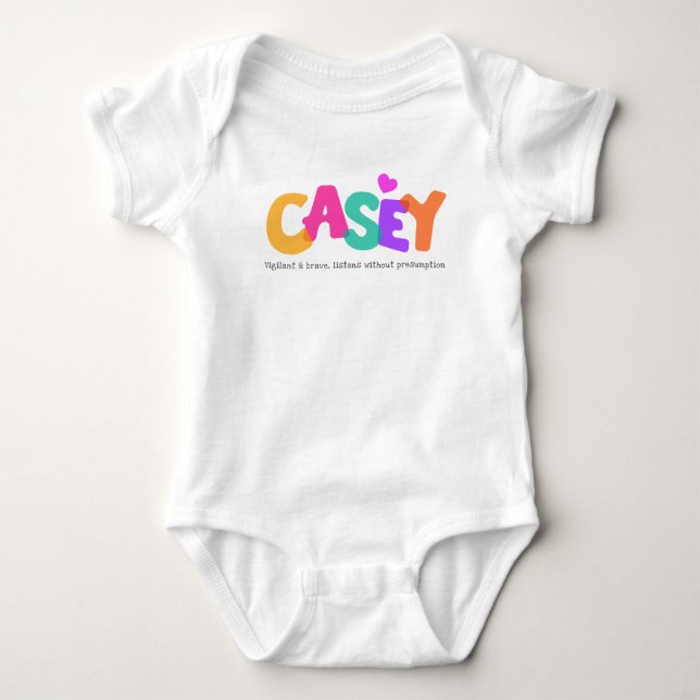 Casey name meaning girls bubble letters apparel baby bodysuit (Front)