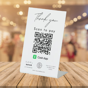Cash App QR Code Logo Scan to Pay Thank you Pedestal Sign