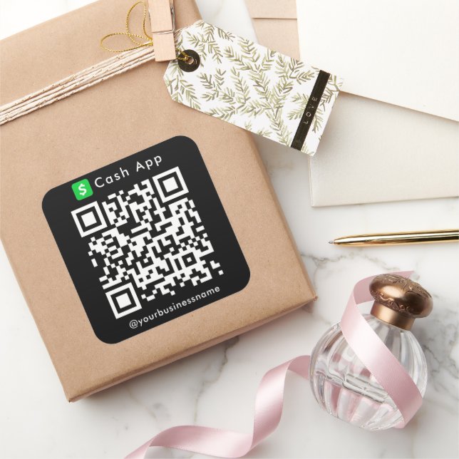 Cash App QR Code Payment Scan to Pay Black Square Sticker (Gifting)
