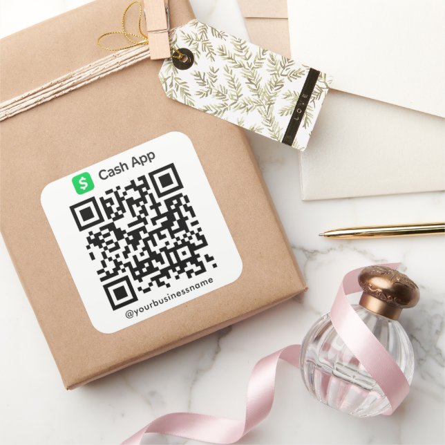 Cash App QR Code Payment Scan to Pay White Square Sticker (Gifting)
