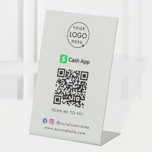 Cash App QR Code   Scan to Pay Business Grey Pedestal Sign