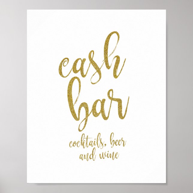 Cash Bar Gold Glitter 8x10 Wedding Sign (Front)