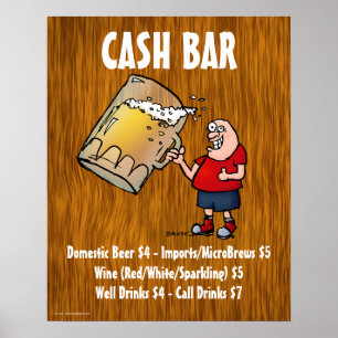 Cash Bar Sign With Funny Guy on Wood Background
