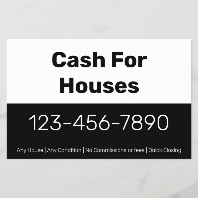 Cash For Houses Black White Phone Number Your Text Flyer (Front)