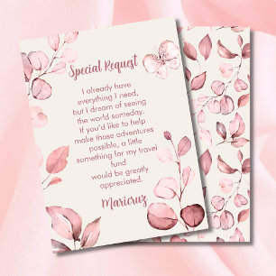 Cash Gift Request   Pink Botanical Travelling Fund Enclosure Card