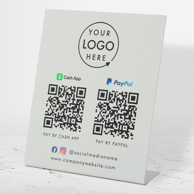 CashApp Paypal QR Code | Electronic Payment Grey Pedestal Sign (Versatile digital payment tabletop signs for sales, retail stores, salons, pop-ups, events & more!)