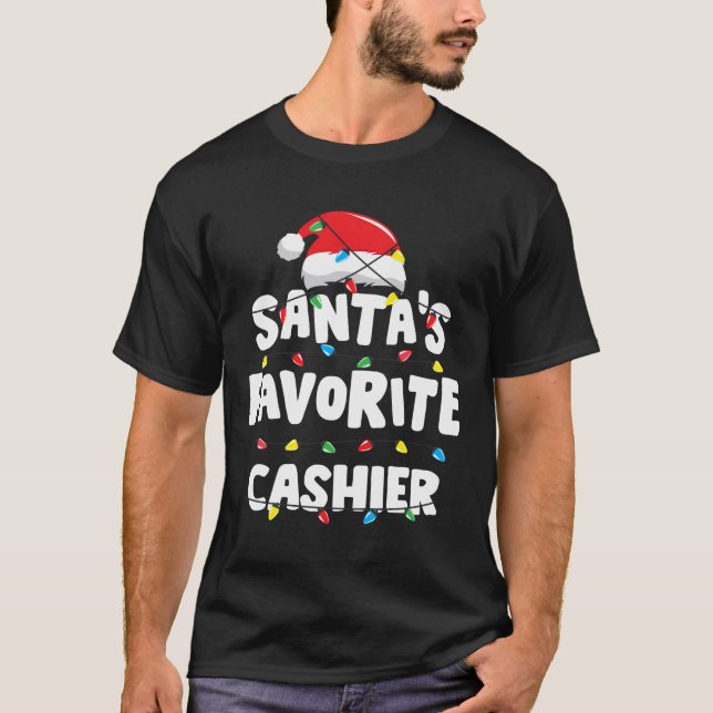 Cashier Christmas Santa'S Favourite Funny Gift Xma T-Shirt (Front)