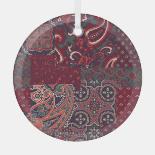 Cashmere Paisley Silk: Abstract Vintage Patchwork Glass Tree Decoration