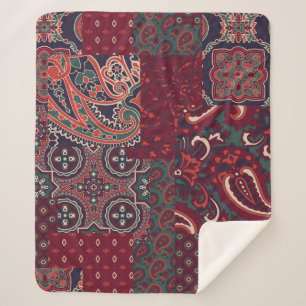 Cashmere Paisley Silk: Abstract Vintage Patchwork Sherpa Blanket