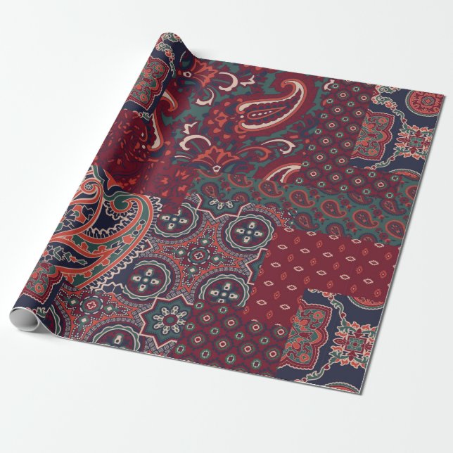 cashmere paisley silk fabric patchwork abstract vi wrapping paper (Unrolled)
