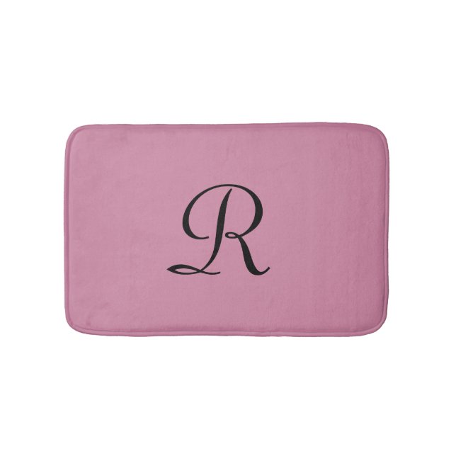 Cashmere Rose Pink Monogram Elegant Plush Bath Mat (Front)