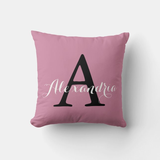 Cashmere Rose Soft Pink Solid Colour Monogram Cushion (Front)