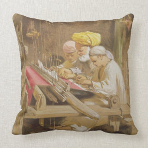 Cashmere Shawls: Weaving, 1863 (chromolitho) Cushion