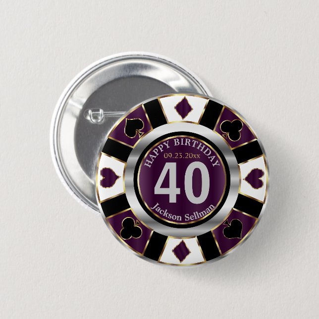 Casino 00th Birthday Party - Plum Purple 6 Cm Round Badge (Front & Back)