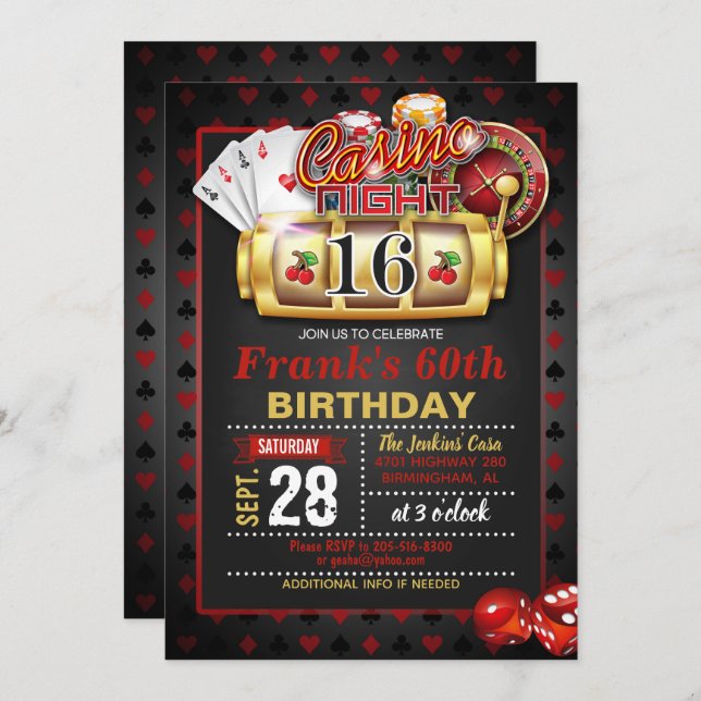 Casino 16th Birthday Invitation (Front/Back)