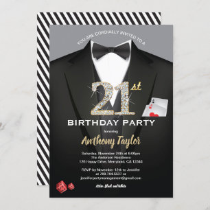 Casino 21st birthday black and gold poker card