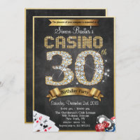 Casino 30th Gold Diamond Birthday Invitation