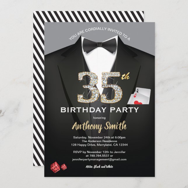 Casino 35th birthday invitation. Black and white Invitation (Front/Back)