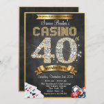 Casino 40th Gold Diamond Birthday Invitation<br><div class="desc">Casino Night Poker Gambling 40th Gold Diamond Chalkboard Bling Metallic Birthday Invitation</div>