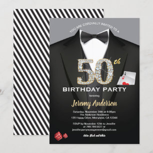 Casino 50th birthday invitation. Black and gold Invitation