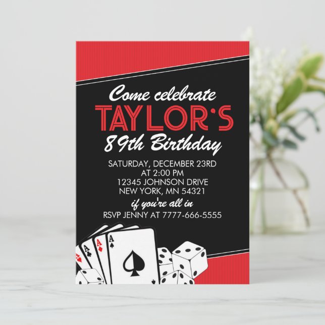 Casino Adult Birthday Party Invitations (Standing Front)