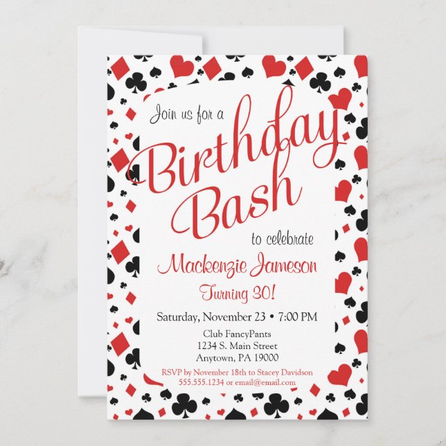 Casino Birthday Invitation Poker Vegas Game Party (Front)