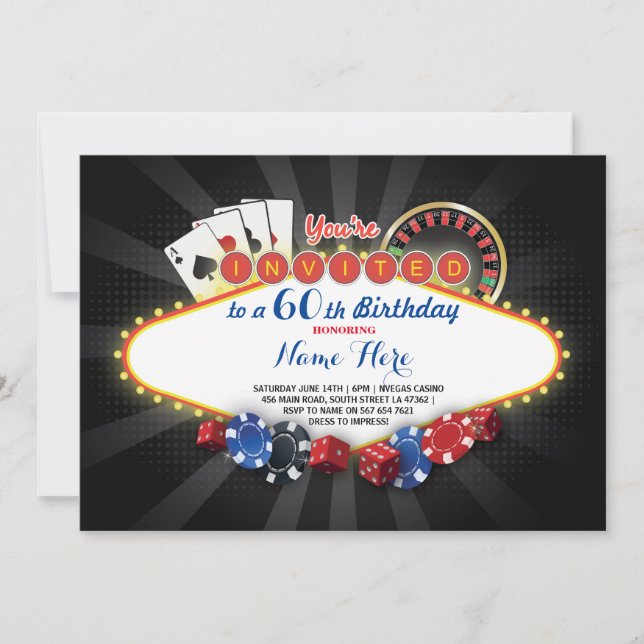 Casino Birthday Night Las Vegas Party Cards Invite (Front)