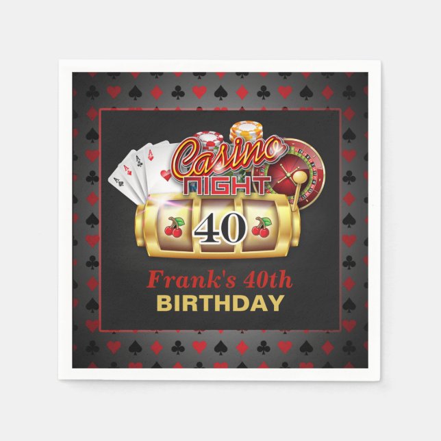 Casino Birthday Paper Napkins - 40th Birthday (Front)