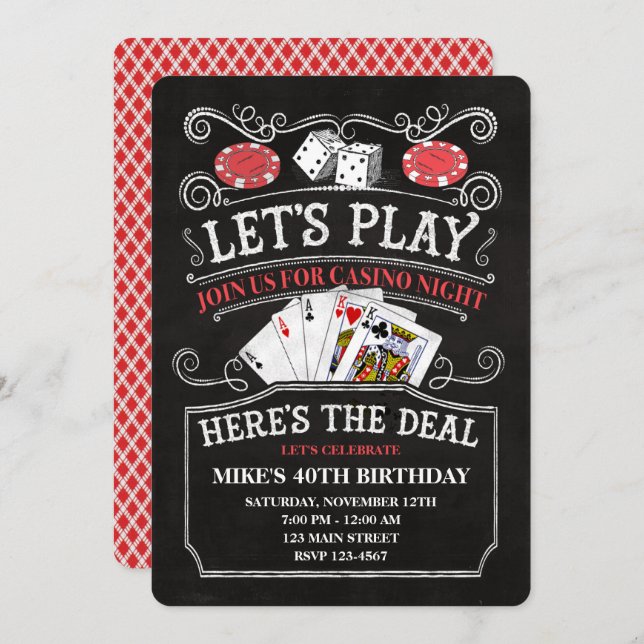 Casino Birthday Party Invitations (Front/Back)