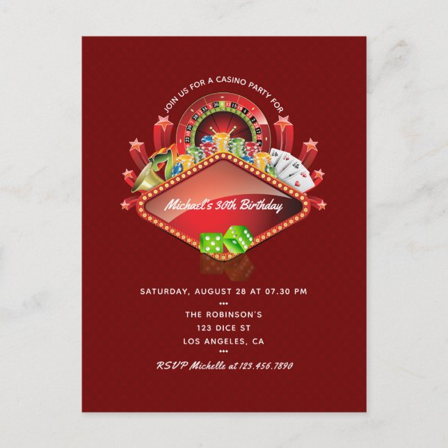 Casino Birthday Party Postcard (Front)