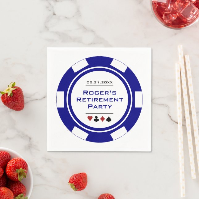Casino Blue White Poker Chip Retirement Party Napkin (Insitu)