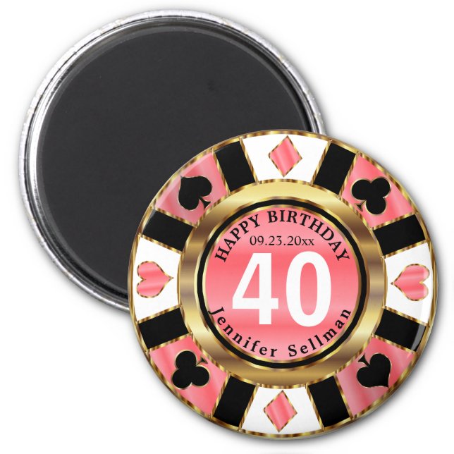 Casino Chip Las Vegas Birthday - Coral Magnet (Front)