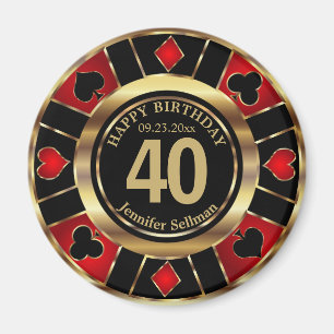 Casino Chip Las Vegas Birthday - Gold and Red Magnet