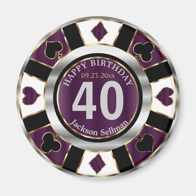 Casino Chip Las Vegas Birthday - Plum Purple Magnet (Front)