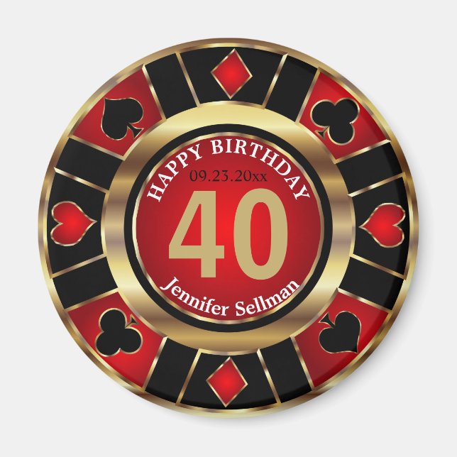 Casino Chip Las Vegas Birthday - Red and Gold Magnet (Front)